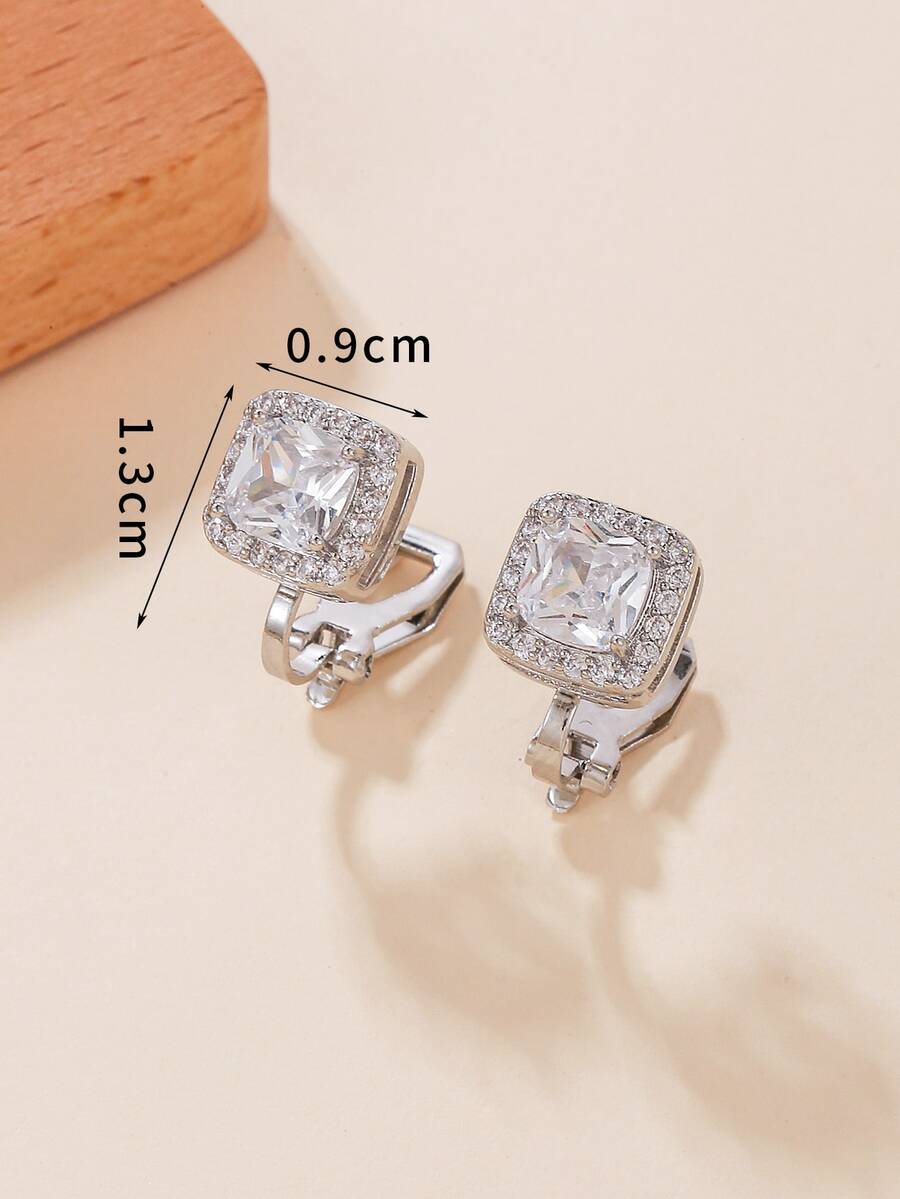 Mới Xuyên biên giới Đơn giản Hình vuông Trắng Khối Zirconia  Trang trí Kẹp-on   Hoa tai Đối với phụ nữ - Bạc - Xem 1