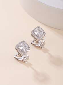 Mới Xuyên biên giới Đơn giản Hình vuông Trắng Khối Zirconia  Trang trí Kẹp-on   Hoa tai Đối với phụ nữ - Bạc - Xem 3