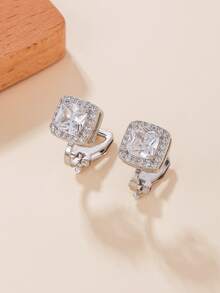 Mới Xuyên biên giới Đơn giản Hình vuông Trắng Khối Zirconia  Trang trí Kẹp-on   Hoa tai Đối với phụ nữ - Bạc - Xem 2