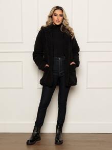 Women Faux Fur Coats - Black - View 1