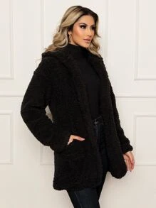 Women Faux Fur Coats - Black - View 6
