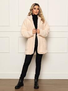 Women Faux Fur Coats - White - View 1