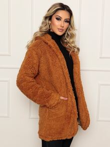 Women Faux Fur Coats - Khaki - View 2
