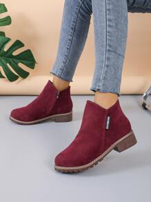 Botines con grueso o medio Tacones , casual de moda de mujeres Zapatos - Burdeos - Ver 6