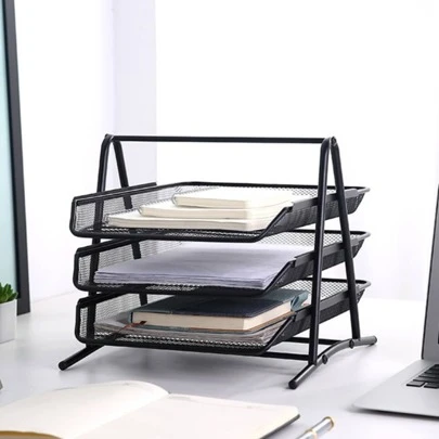 Organizador de Documentos de 3 niveles Bandeja de Metal para Escritorio oficina ,estudio ,call center, consultorio,Casa, oficina