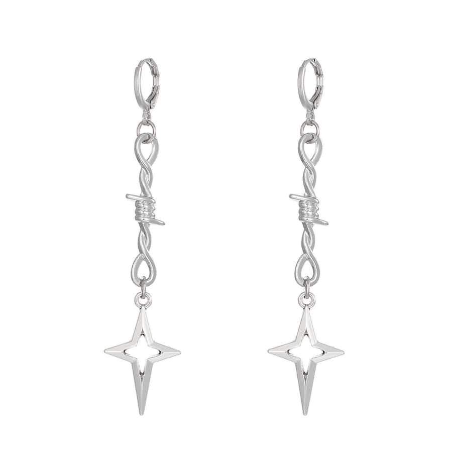 remache con estrella Pendientes , europeo y americano gótico estilo punk colgante Pendientes , dulce alternativa colgante Pendientes - Plateado - Ver 1