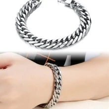 男士手環重切雙扣環鏈條適合男士男生 - 銀色 - 查看 3