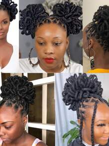 8英寸假髮頭髮包小圓麵包拉繩索模擬頭髮毛茸茸臟辮頭髮包爆炸性女士球頭化學纖維頭髮 - Black-brown - 查看 2