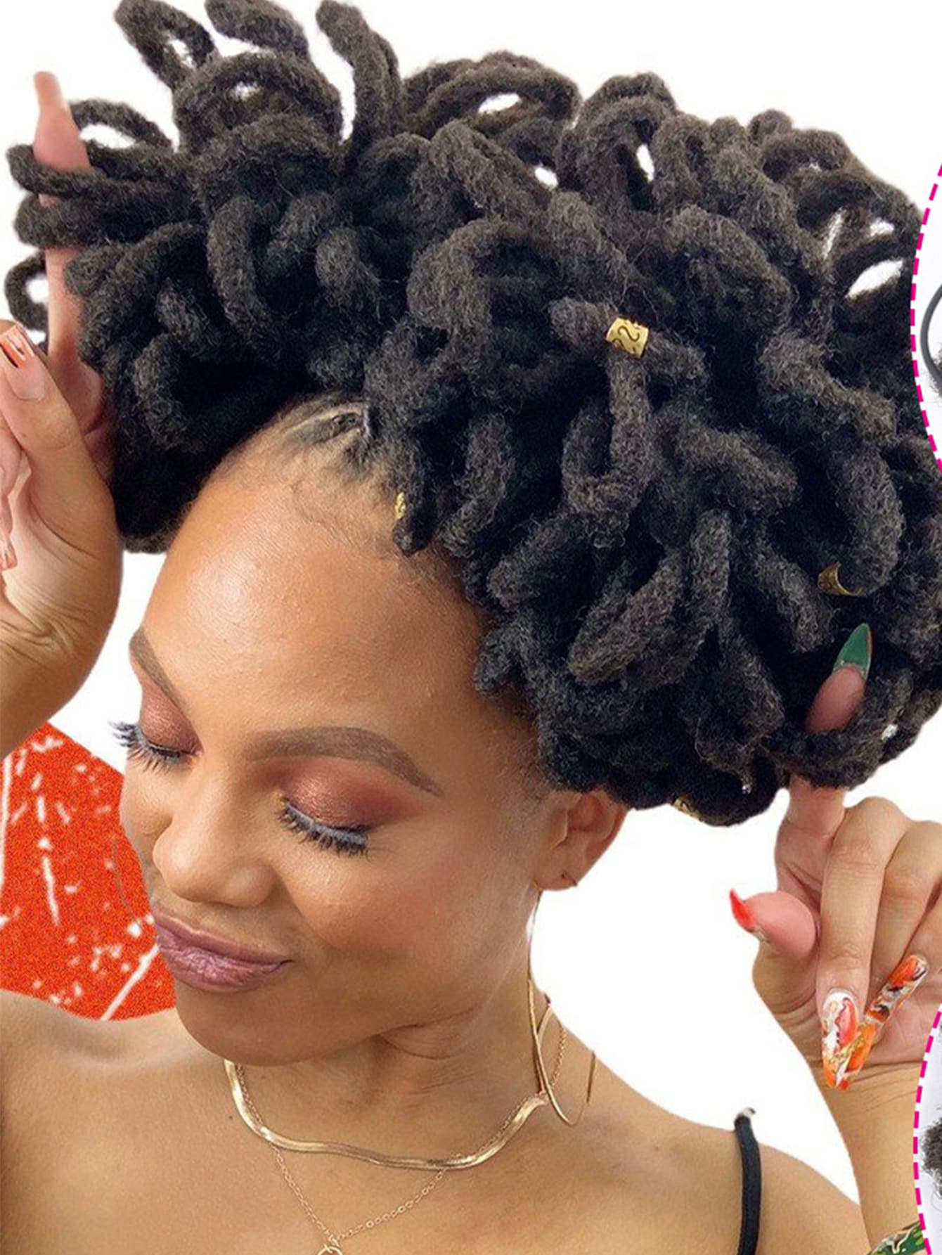 8英寸假髮頭髮包小圓麵包拉繩索模擬頭髮毛茸茸臟辮頭髮包爆炸性女士球頭化學纖維頭髮 - Black-brown - 查看 1