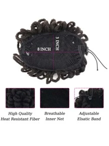 8英寸假髮頭髮包小圓麵包拉繩索模擬頭髮毛茸茸臟辮頭髮包爆炸性女士球頭化學纖維頭髮 - Black-brown - 查看 5