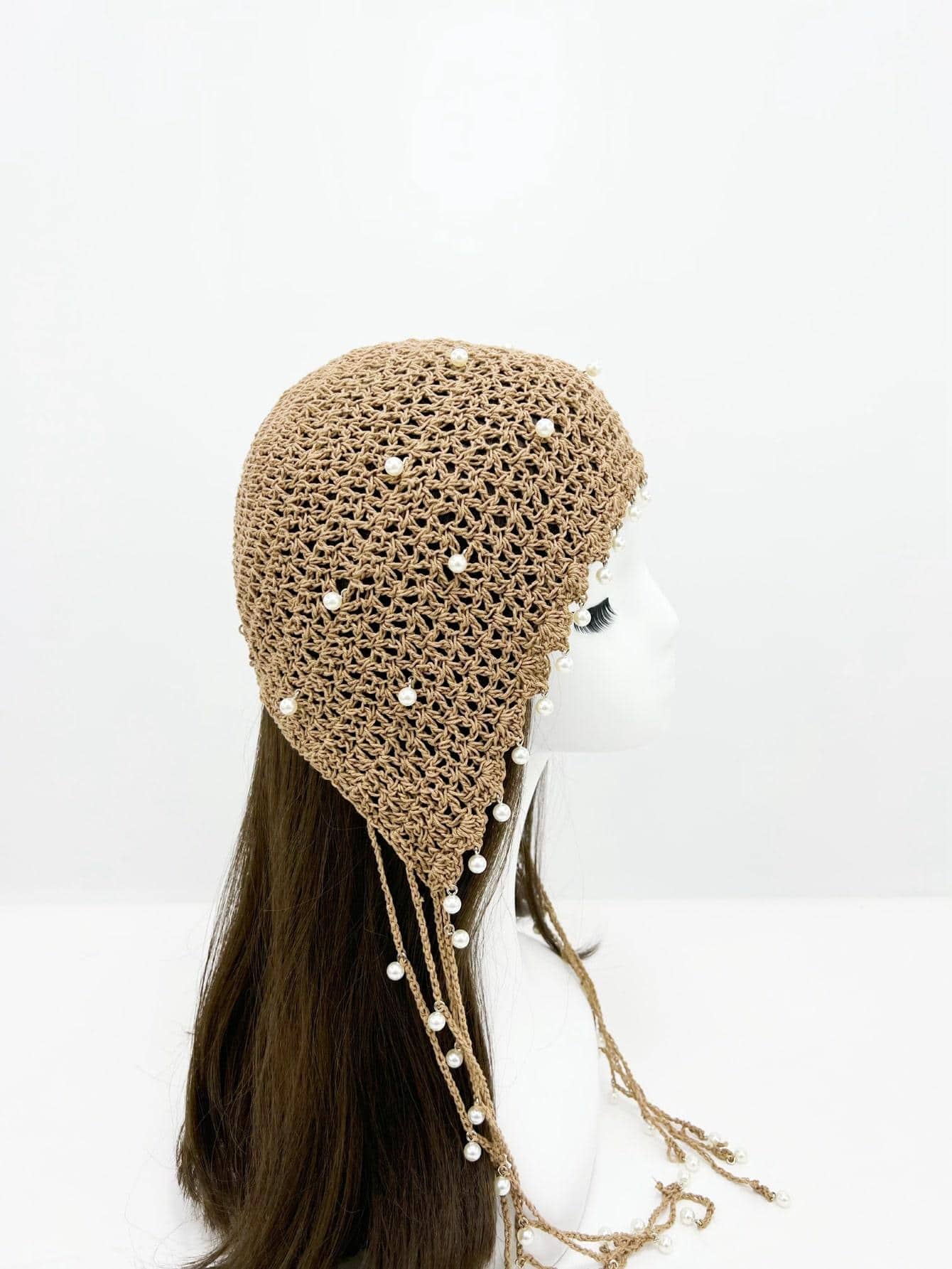 Faux Pearl Decor Crochet Hat SHEIN UK