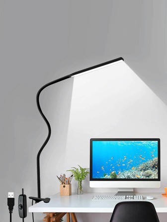 1pc LED Swing Arm Table Lamp With Clamp, Flexible Gooseneck Task Lamp, Eye-Caring Architect Desk Light, USB Power Cord With Switch, Function Desk Lamps For Home Office(Black/White)