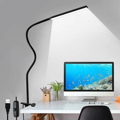 1个LED摇臂台灯，灵活鹅颈工作灯，护眼建筑师灯，带开关，USB电源线，家用办公多功能台灯（黑/白）