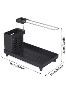 Kitchen Sink Caddy Organizer - With Stainless Towel Shelf Multifunctional Washing up Organizer,For Kitchen Storage Bathroom & Countertop(Black) - 黑色 - 查看 6