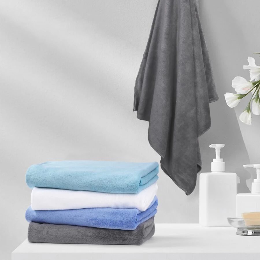 JML 2 包超细纤维超大浴巾套装 超柔软高吸水毛巾 30 英寸 x 60 英寸 带挂环 圣诞礼物 家居浴室装饰 返校 美容院 家居浴室 - 灰色 - 查看 1