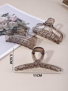 3pcs Women's Plastic Large Hair Claw Clips, Suitable For Daily Use - Coffee - View 3