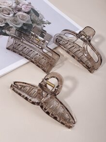 3pcs Women's Plastic Large Hair Claw Clips, Suitable For Daily Use - Coffee - View 5