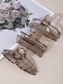 3pcs Women's Plastic Large Hair Claw Clips, Suitable For Daily Use - Coffee - View 2