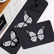 1pc Black Butterfly Pattern Kitchen Mat, Skin-friendly, Comfortable, Anti-slip Absorbent, Thick Long Kitchen Carpet, Anti-fatigue Kitchen Mat, Foam Mat, Suitable For Kitchen, Office, Sink Area - Multicolor - View 4