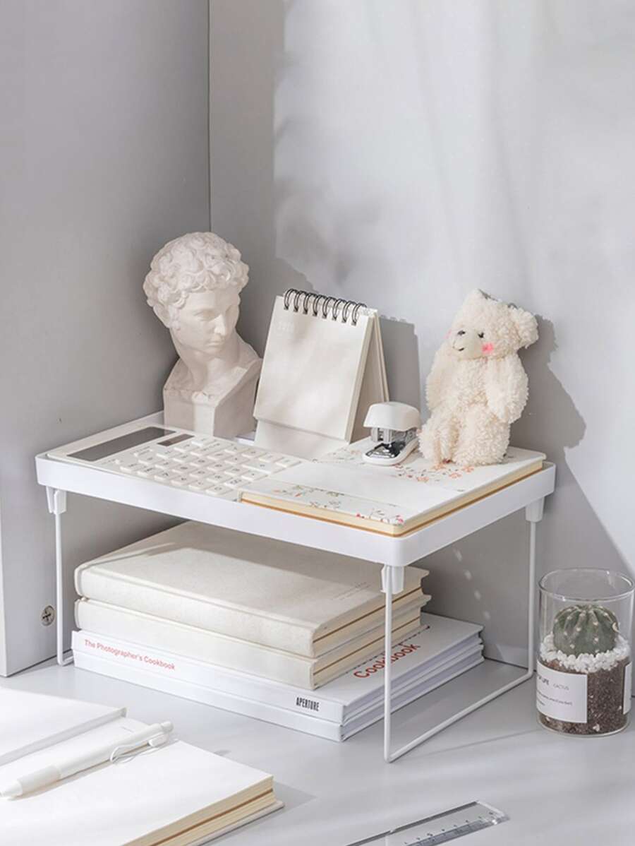 便攜可折疊桌面儲物架 - 白色 - 查看 1