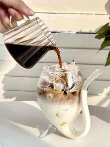 1pc Transparent Glass High Foot Coffee & Cold Drink Cup With Straw, 300ml - Clear - View 5