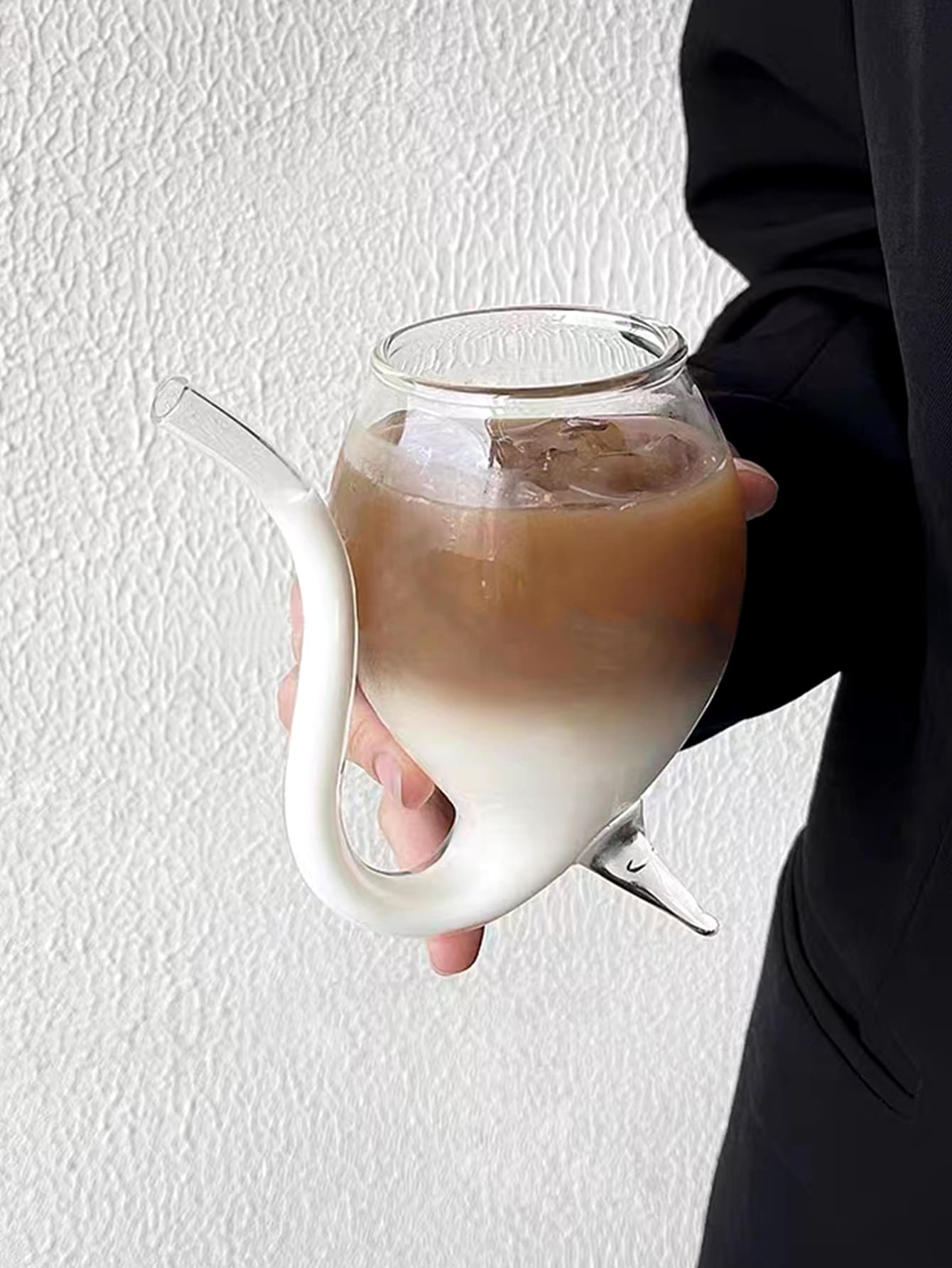 1pc Transparent Glass High Foot Coffee & Cold Drink Cup With Straw, 300ml - Clear - View 1