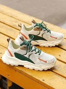 Giày thể thao buộc dây phía trước Colorblock cho nam, Giày thể thao chunky ngoài trời thể thao - trắng - Xem 3