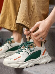 Giày thể thao buộc dây phía trước Colorblock cho nam, Giày thể thao chunky ngoài trời thể thao - trắng - Xem 6