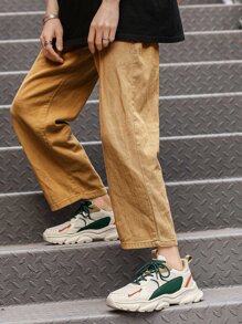 Giày thể thao buộc dây phía trước Colorblock cho nam, Giày thể thao chunky ngoài trời thể thao - trắng - Xem 5