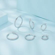 WOSTU 1 Đôi Khuyên Tai Vòng Tròn Lớn Hình Học Bạc 925 Nguyên Khối Cho Nữ Trang Sức Tuyên Bố Đơn Giản Châu Âu Quà Cưới Vàng Và Bạc 2 Màu 3 Kích Cỡ - Bạc - Xem 4