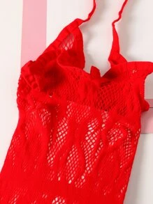 Syviss 1 st. Damer Elegant Spets Öppen gren Kroppsstrumpor Sexiga Underkläder - Röd - Visa 4