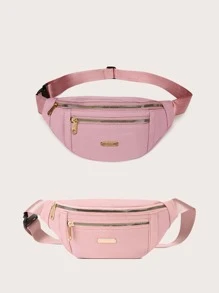 牛津布腰包，女士大容量腰包金屬裝飾單肩包