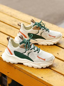 de hombres de color combinado papá Zapatos , con letrado delantero Adhesivo & , ideal para deportivo & actividades al aire libre - Beis - Ver 2