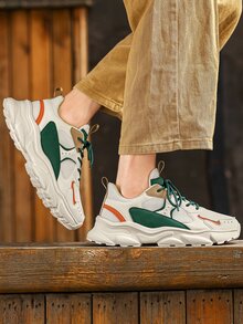 de hombres de color combinado papá Zapatos , con letrado delantero Adhesivo & , ideal para deportivo & actividades al aire libre - Beis - Ver 4