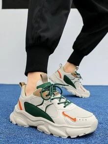 de hombres de color combinado papá Zapatos , con letrado delantero Adhesivo & , ideal para deportivo & actividades al aire libre - Beis - Ver 1