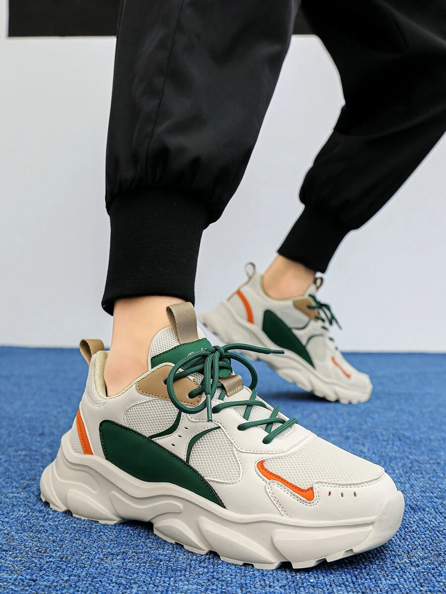de hombres de color combinado papá Zapatos , con letrado delantero Adhesivo & , ideal para deportivo & actividades al aire libre - Beis - Ver 1