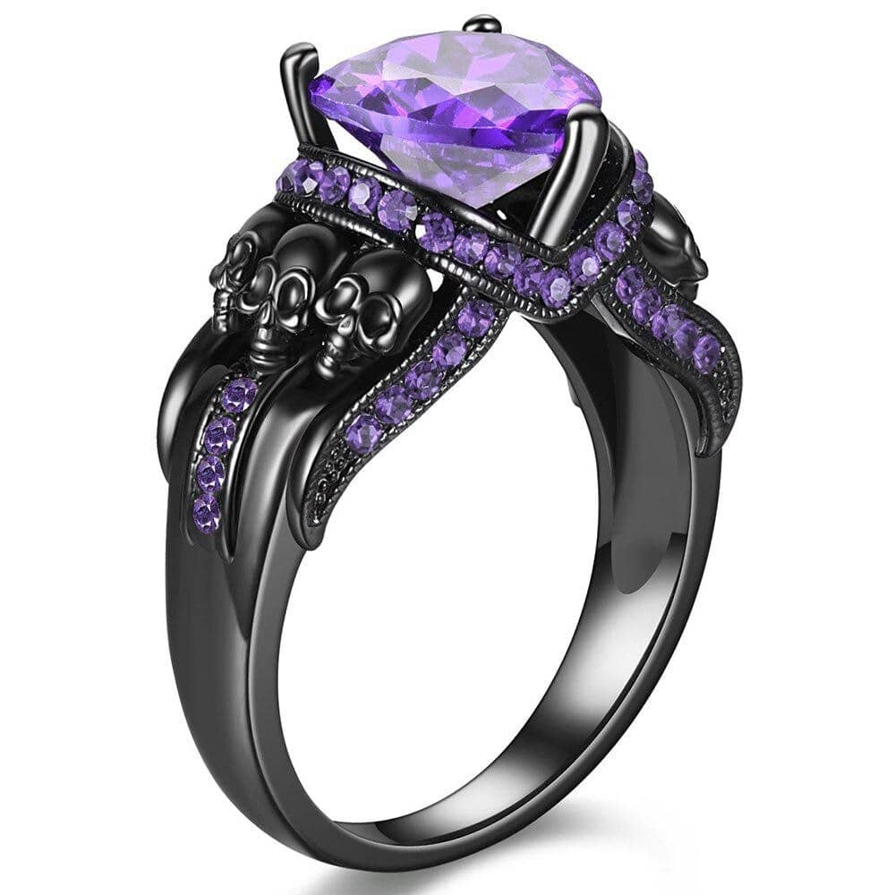 Anillos góticos de calavera negra para motorista, accesorios de vampiro, anillos de compromiso góticos para Navidad y Halloween, regalos de joyería para mujer - Morado - Ver 1