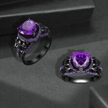 Anillos góticos de calavera negra para motorista, accesorios de vampiro, anillos de compromiso góticos para Navidad y Halloween, regalos de joyería para mujer - Morado - Ver 2