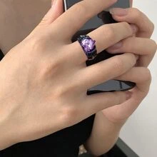 Anillos góticos de calavera negra para motorista, accesorios de vampiro, anillos de compromiso góticos para Navidad y Halloween, regalos de joyería para mujer - Morado - Ver 3