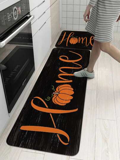 1 stuk Hout Boord Pompoen Geprint Keukenmat , Moderne stijl Kristal Fluweel Rechthoekig Zacht Antislip Absorberende mat Voor Woonkamer Thuis Gebruiken