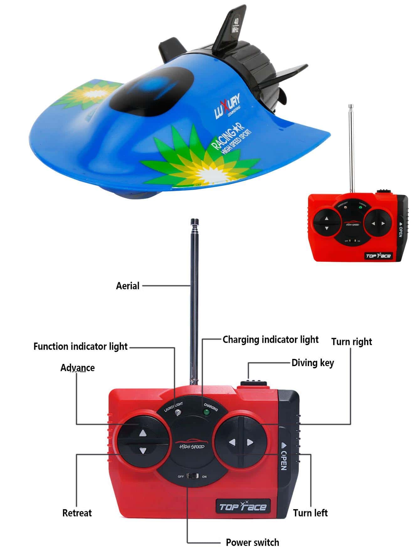 White Color 2.4V 80mAh Underwater Sightseeing Model Boat Toy Remote