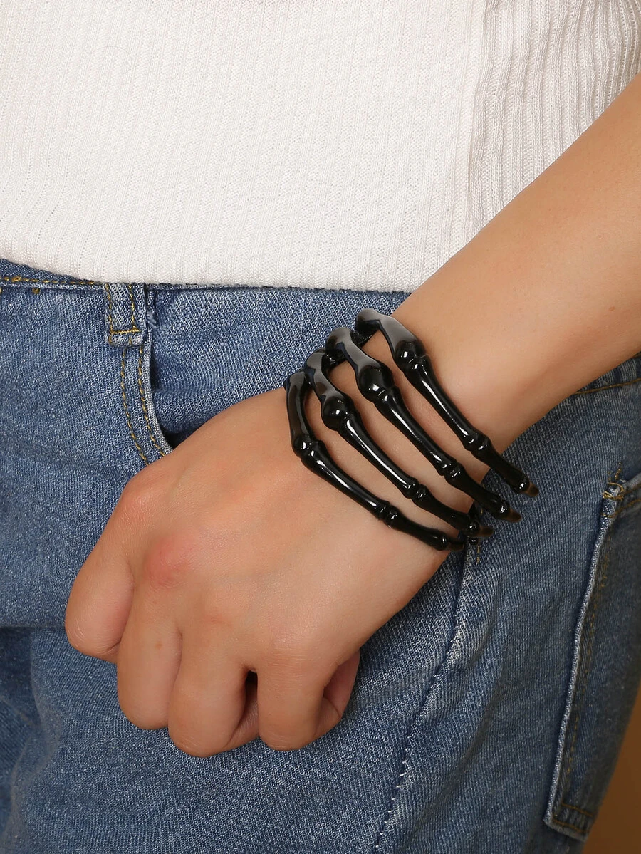 1pc Decorative Skeleton Hand Bangle Bracelet For Daily Wear Jewelry - Black - View 1