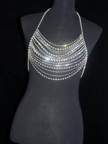 1pc Large and Small Rhinestone Bra Chain Decoration Fashion Shiny Body Chain - Silver - View 2