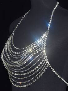 1pc Large and Small Rhinestone Bra Chain Decoration Fashion Shiny Body Chain - Silver - View 4