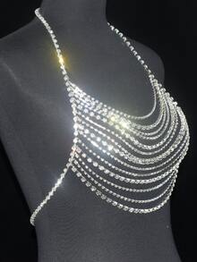 1pc Large and Small Rhinestone Bra Chain Decoration Fashion Shiny Body Chain - Silver - View 3