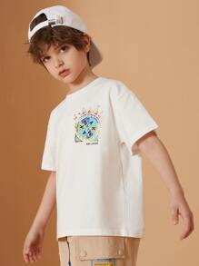 Tween Boy Printed Short Sleeve T-Shirt - White - View 5