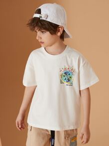 Tween Boy Printed Short Sleeve T-Shirt - White - View 6