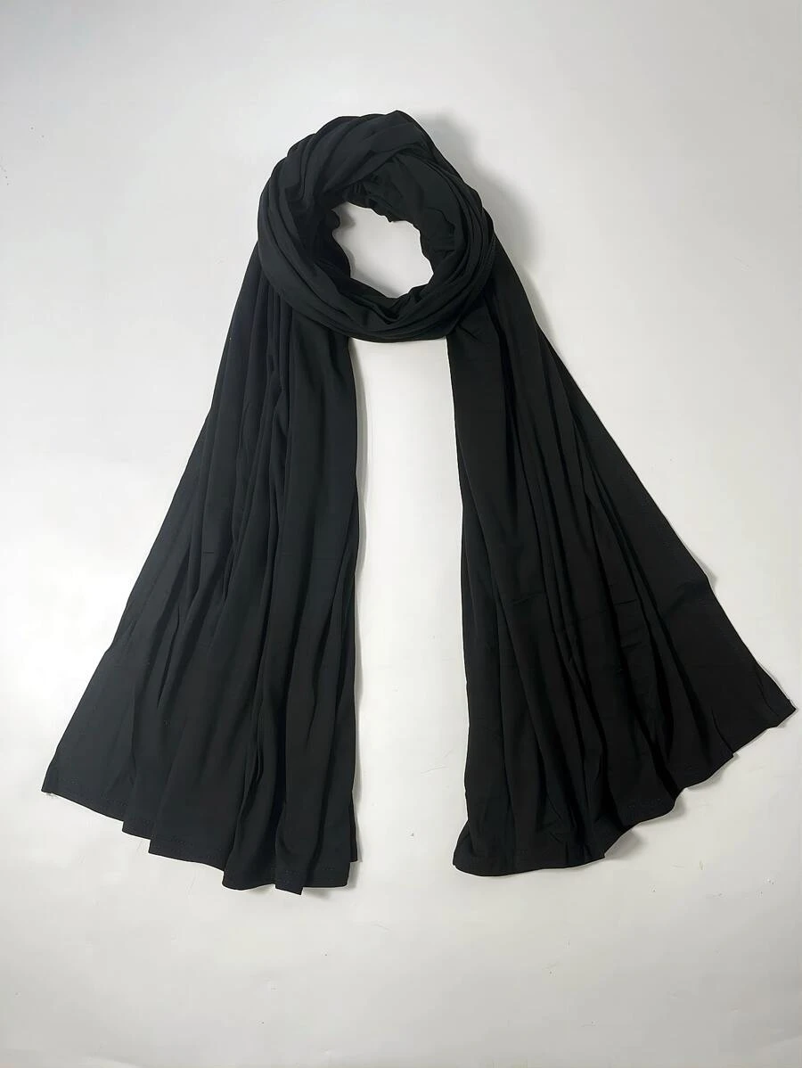 1pc Solid Color Modal Long Fashionable All-Match Decorative Headscarf For Daily Wear - Black - View 1