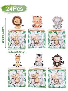 24 piezas de cajas de regalo de papel con estampado de animales, cajas de embalaje de regalo lindas con dibujos animados para decoración de fiestas de cumpleaños, Navidad y San Valentín - Multicolor - Ver 3