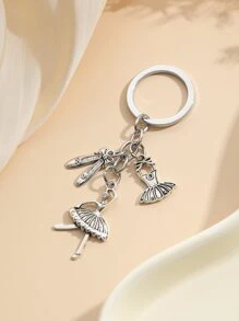 Street品牌為女性設計的芭蕾舞者靈感鑰匙扣，附帶鞋子和芭蕾古裝裙細節 - 復古銀色 - 查看 2